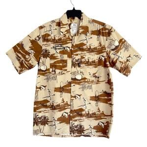 Stussy Surf & Destroy sz LARGE Shirt Short Sleeve Button Up Black Sheep Go Nuts